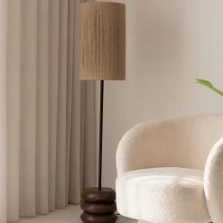 Discount Kave Home Vloerlamp Kor Acaciahout en jute, 147cm