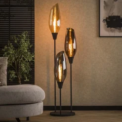 Online LifestyleFurn Vloerlamp Luvia Gemixt glas, 178cm hoog Zwart