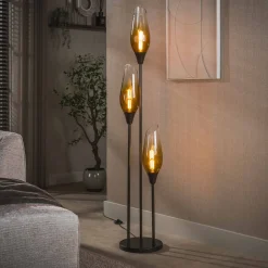 Best LifestyleFurn Vloerlamp Luvia Glas, 3-lamps, kleur Sienna Bruin