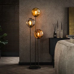 Hot LifestyleFurn Vloerlamp Shahid Glas, 3-lamps Artic zwart