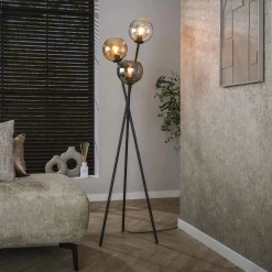 Online LifestyleFurn Vloerlamp Willaim 3-lamps, kleur Chroom, Amber en Grijs Artic zwart