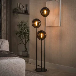 Discount LifestyleFurn Vloerlamp Yair Glas, 3-lamps, kleur Sienna Bruin