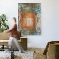New Urban Cotton Wandkleed Blue Ocker Abstract 1 in maat en frame naar keuze