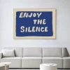 Hot Urban Cotton Wandkleed Enjoy The Silence Blue in maat en frame naar keuze