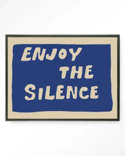 Hot Urban Cotton Wandkleed Enjoy The Silence Blue in maat en frame naar keuze