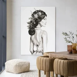 Online Urban Cotton Wandkleed Lady With Blossom in maat en frame naar keuze