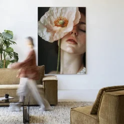 New Urban Cotton Wandkleed Poppy Flower in maat en frame naar keuze