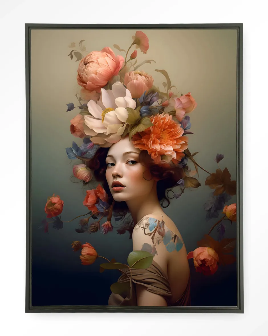 Urban Cotton Wandkleed Vintage Flower Girl in maat en frame naar keuze