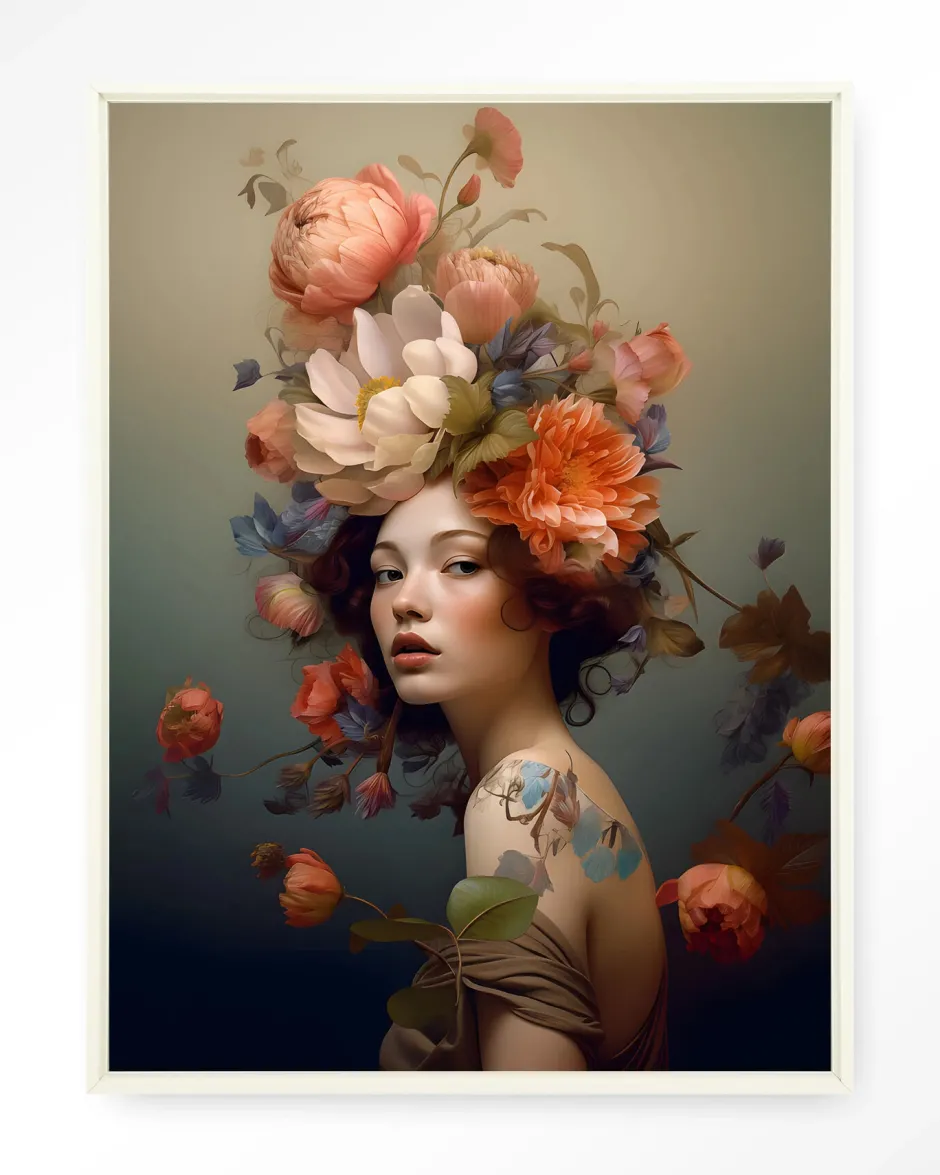 Urban Cotton Wandkleed Vintage Flower Girl in maat en frame naar keuze