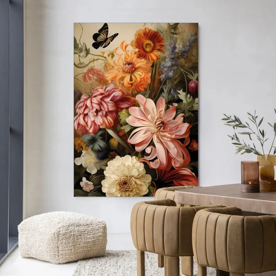 Hot Urban Cotton Wandkleed Vintage Flowers in maat en frame naar keuze