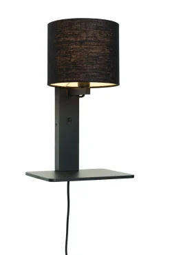 Outlet GOOD&MOJO Wandlamp Andes Zwart, Bamboe en Eco linnen, Met plank