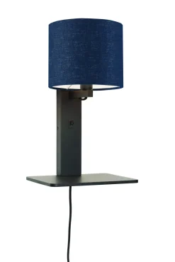 Outlet GOOD&MOJO Wandlamp Andes Zwart, Bamboe en Eco linnen, Met plank