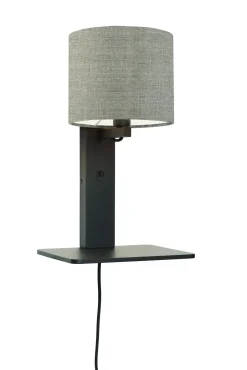 Outlet GOOD&MOJO Wandlamp Andes Zwart, Bamboe en Eco linnen, Met plank