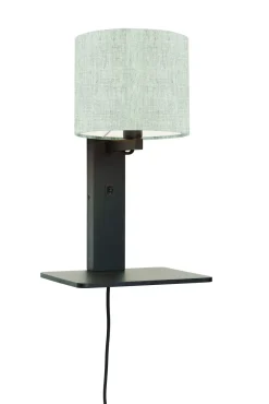 Outlet GOOD&MOJO Wandlamp Andes Zwart, Bamboe en Eco linnen, Met plank