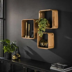 Outlet LifestyleFurn Wandplank Grover Acaciahout, Set van 3 stuks Massief acacia naturel