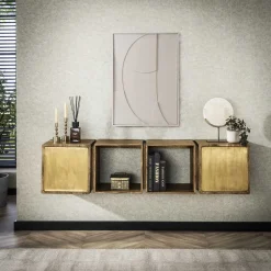 Discount LifestyleFurn Zwevend Dressoir Renée Mangohout en brass, 169cm Massief mango zwart
