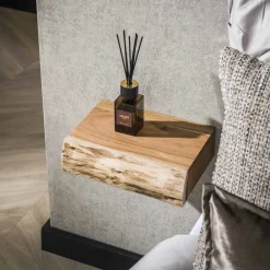 Outlet LifestyleFurn Zwevend Nachtkastje Hind Met 1 lade, Acaciahout, Set van 2 stuks Massief acacia naturel