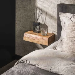 Outlet LifestyleFurn Zwevend Nachtkastje Hind Met 1 lade, Acaciahout, Set van 2 stuks Massief acacia naturel