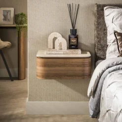 Hot LifestyleFurn Zwevend Nachtkastje Nikka Eikenlook en travertinlook, Met 1 lade