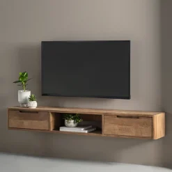 Hot DTP Home Zwevend TV-meubel Bliss Teakhout, Met lades